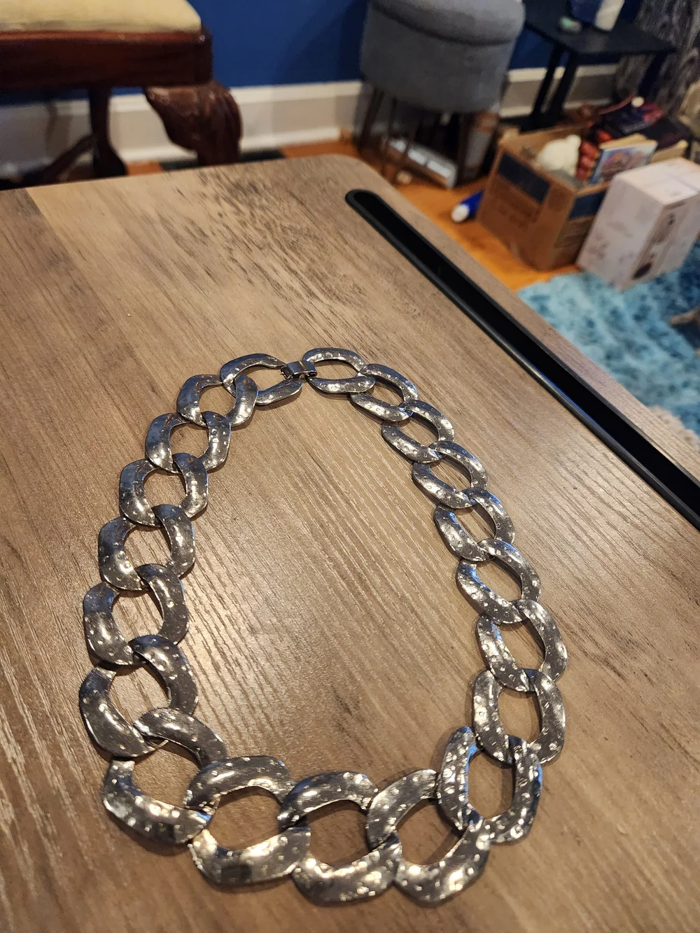 Vintage Silver Hammered Curb Link Necklace 8